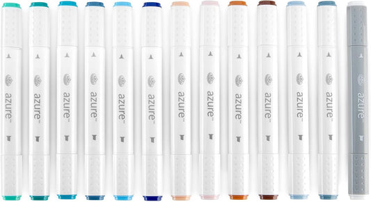 Royal & Langnickel Azure, 13pc Dual-Tip, Alcohol Based Marker Set, Includes - 12 Markers & 1 Blender, Seashore Colors