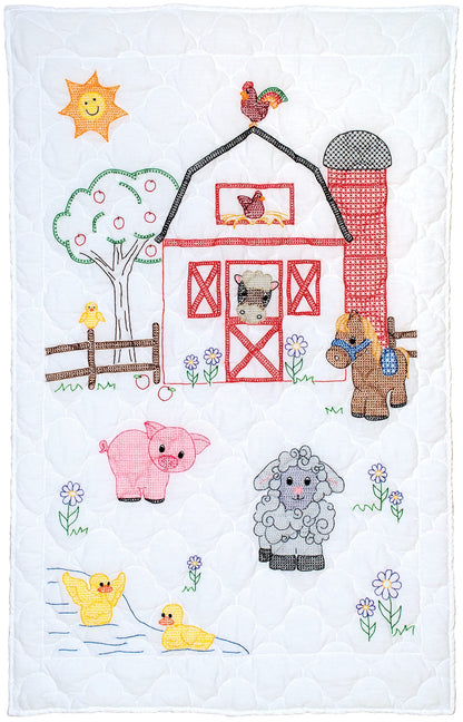 Jack Dempsey WH FRNDS Crib Quilt Tops Farm Friends, White