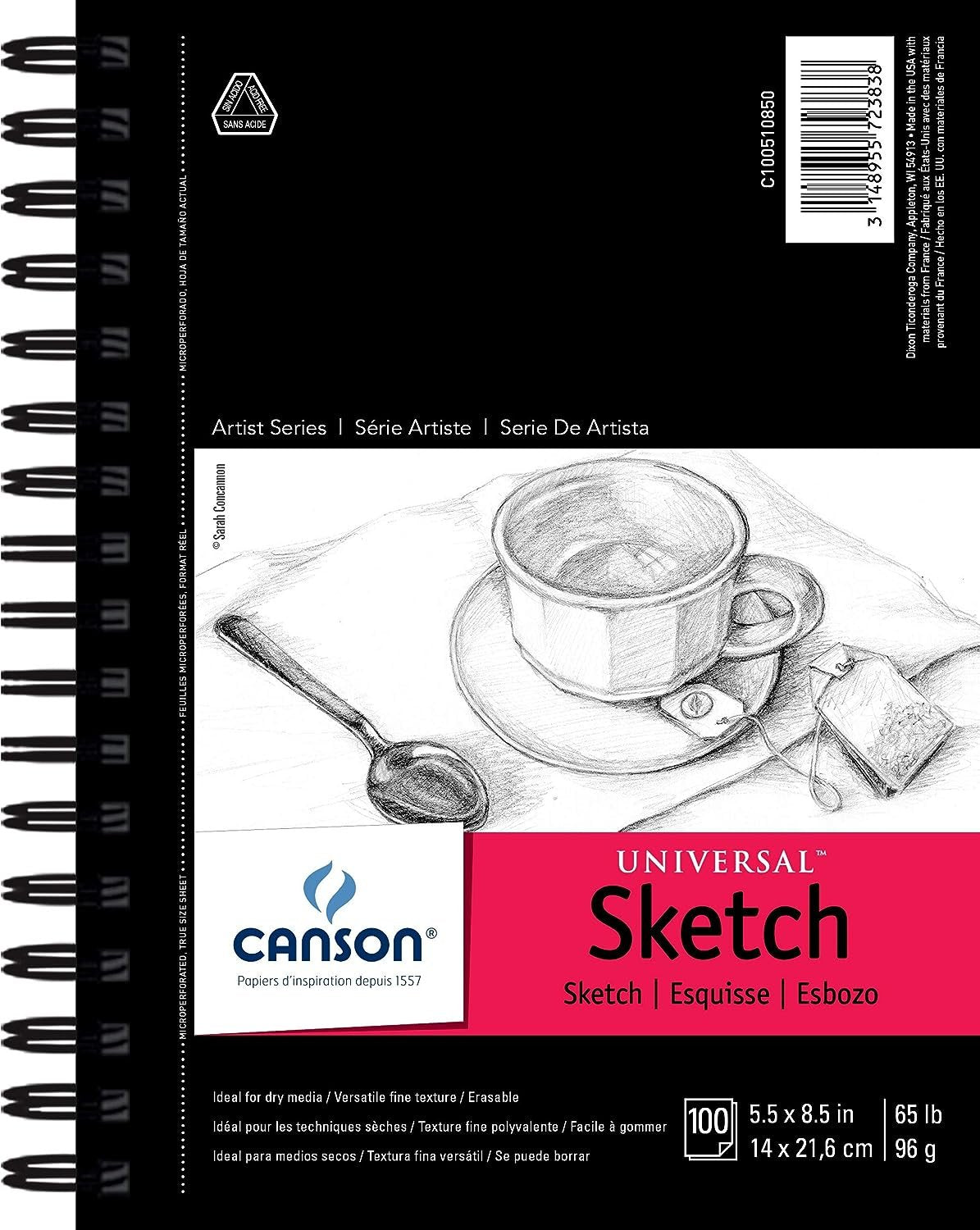 Canson 100510850 Pro-Art Artist Series Universal Sketch Pad, 5.5" x 8.5" Side Wire