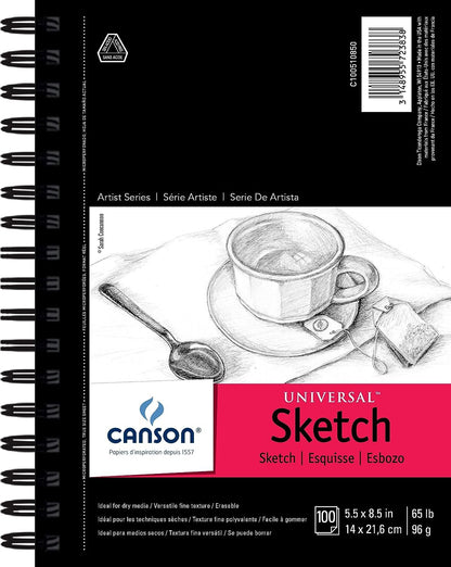 Canson 100510850 Pro-Art Artist Series Universal Sketch Pad, 5.5" x 8.5" Side Wire