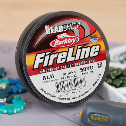The Beadsmith Fireline by Berkley – Micro-Fused Braided Thread – 6lb. Test, 006”/.15mm Diameter, 50 Yard Spool, Smoke Grey – Super Strong Stringing Material for Jewelry Making and Bead Weaving