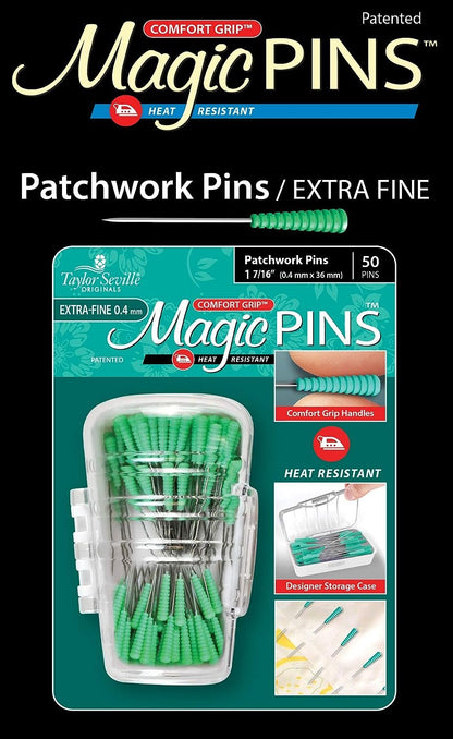 Taylor Seville Originals Comfort Grip Magic Pins Patchwork Extra Fine -Quilting Supplies-Sewing Supplies-Sewing Notions-50 Count