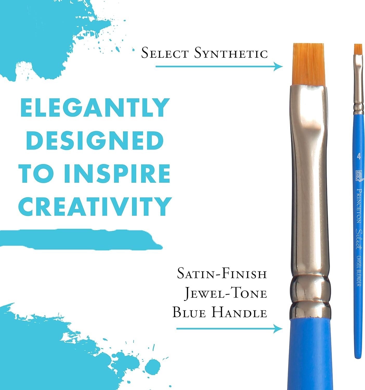 Princeton Select Artiste, Mixed-Media Brushes for Acrylic, Oil, Watercolor Series 3750 Chisel Blender Synthetic, Size 4