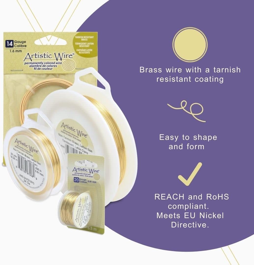 Artistic Wire Brass Gold Color Craft Wire - Solid Uncoated 10 12 14 16 18 20 22 24 26 28 30 32 32 Gauge Wrapping Jewelry Making & Crafting Wire