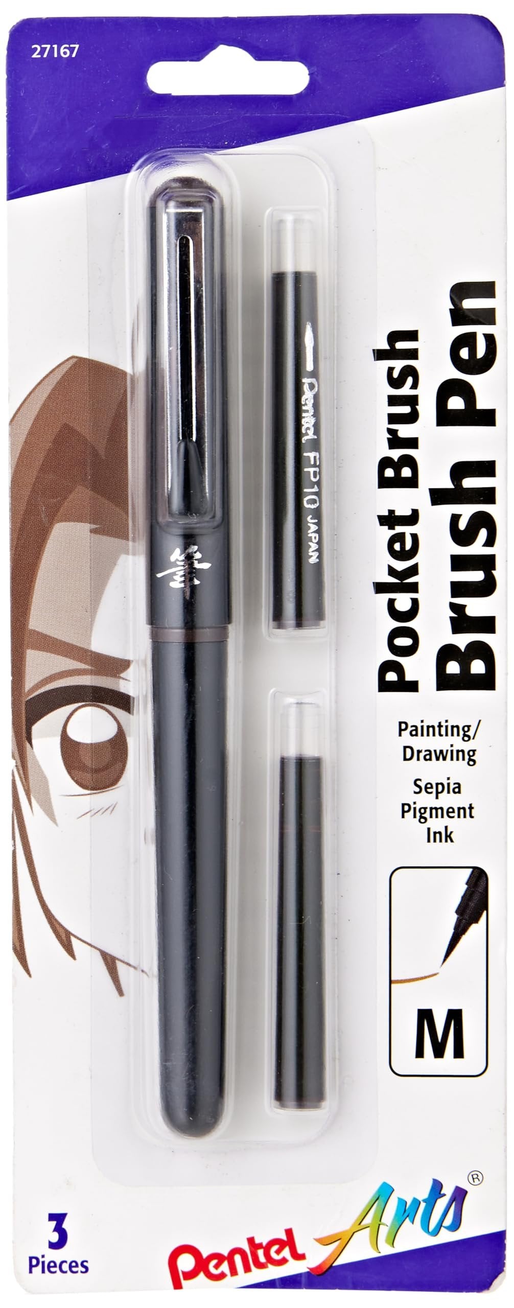 Pentel Arts Pocket Brush Refills, Black Ink, Pack of 6 (FP10BP6A)