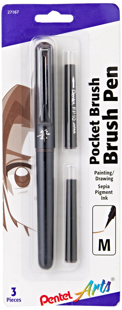 Pentel Arts Pocket Brush Refills, Black Ink, Pack of 6 (FP10BP6A)