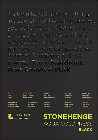 Stonehenge Aqua Black Pad, 140lb, Coldpress, 10 x 14 Inches, 15 Sheets