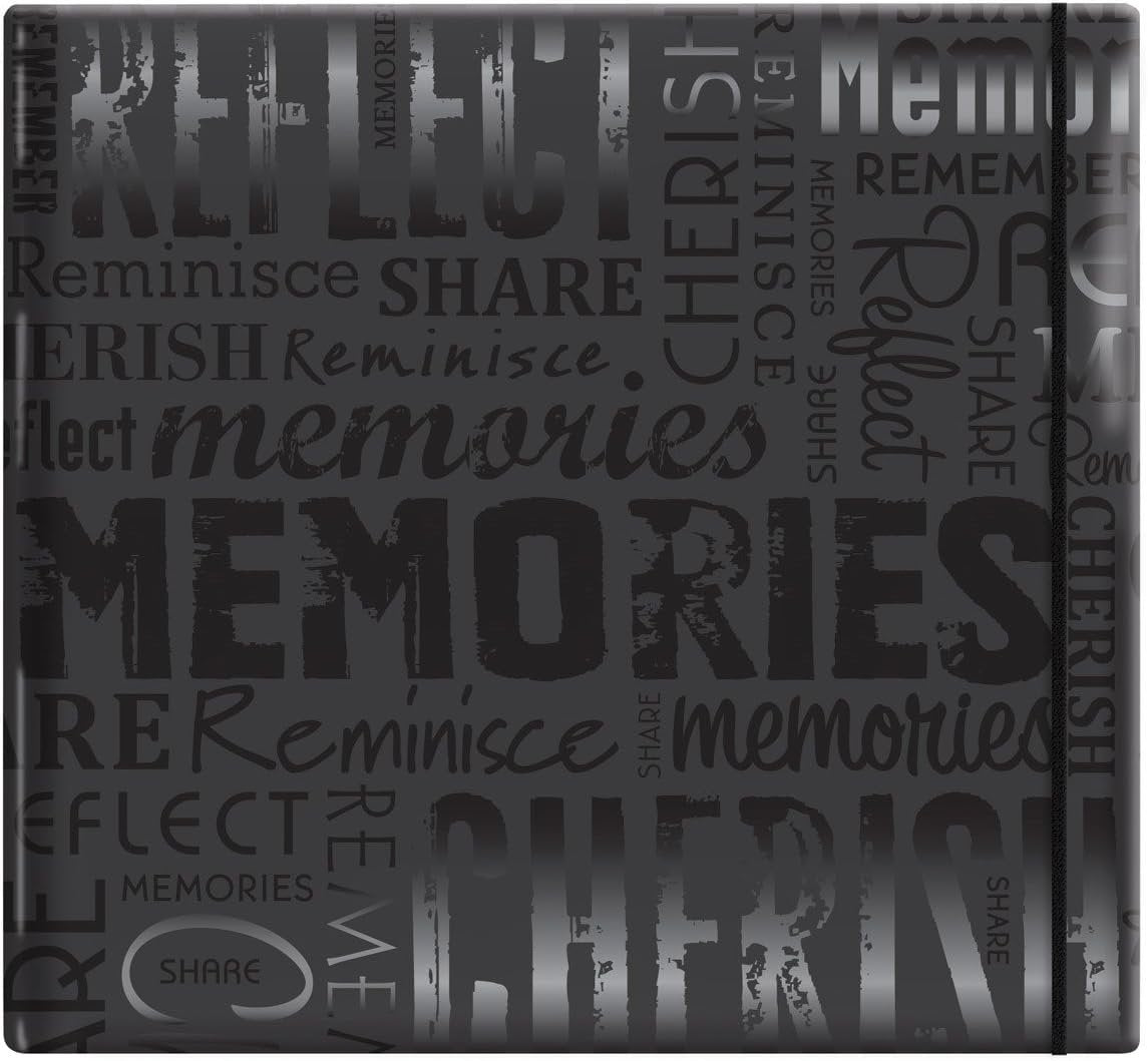 MCS MBI 13.5x12.5 Inch Embossed Gloss Expressions Scrapbook Album with 12x12 Inch Pages, Black, Embossed "Memories" (848121)