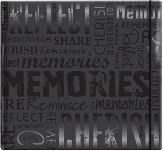 MCS MBI 13.5x12.5 Inch Embossed Gloss Expressions Scrapbook Album with 12x12 Inch Pages, Black, Embossed "Memories" (848121)