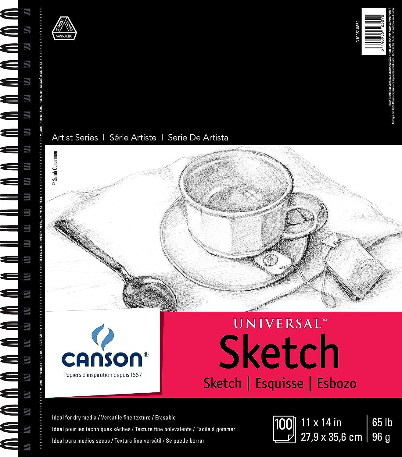 Canson 100510850 Pro-Art Artist Series Universal Sketch Pad, 5.5" x 8.5" Side Wire