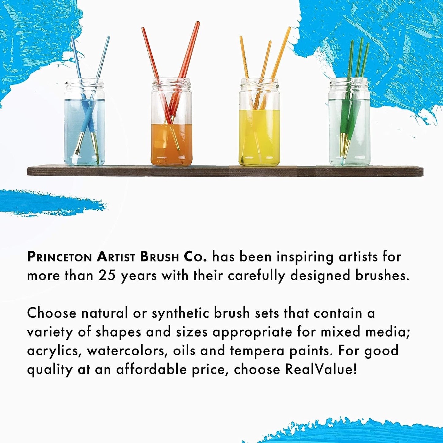 Princeton Real Value, Series 9100, Paint Brush Sets for Acrylic, Oil & Watercolor Painting, Syn-White Taklon (Rnd 2, 8, 12, Stroke 3/4, Wash 1/2)