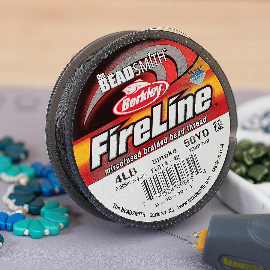 The Beadsmith Fireline by Berkley – Micro-Fused Braided Thread – 4lb. Test, 005”/.12mm Diameter, 50 Yard Spool, Smoke Grey – Super Strong Stringing Material for Jewelry Making and Bead Weaving