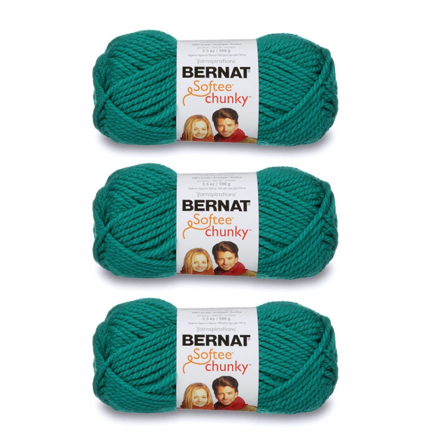 Bernat Softee Chunky Yarn (3 Ball Pack), 3 Pack, Emerald, 3 Count