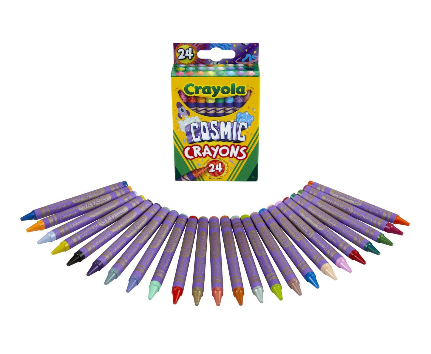 Crayola Cosmic Crayons, Pearl & Glitter Colors, 24ct Crayons, Gift for Kids, Ages 4 & up