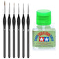 Tamiya Extra Thin Cement with Fine Tip Applicator and 6 Pixiss Miniature Paint Brushes - 4 oz Plastic Model Glue for Miniatures, Scale Models - Fine Detail Paint Brush Set for Modeling and Gundam Kits