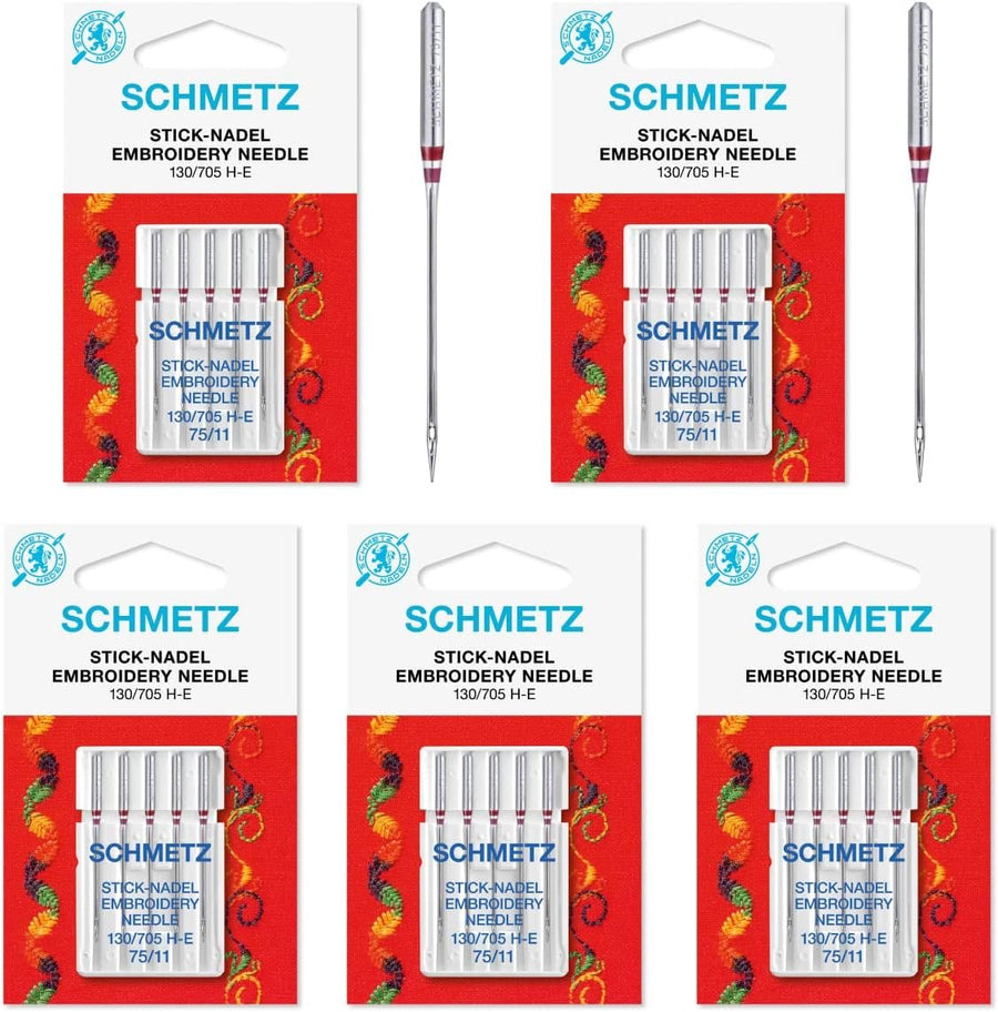 25 Schmetz Embroidery Sewing Machine Needles 130/705H H-E Size 75/11 (Original Version)