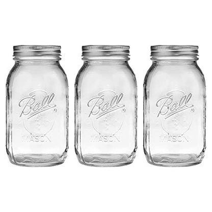 Mason Jar-32 oz. Clear Glass Wide Mouth - Set of 3