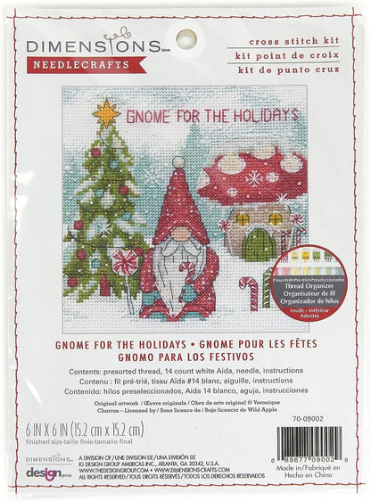 Dimensions 70-09002 Gnome for The Holidays Christmas Counted Cross Stitch Kit, 6" x 6", 14 Cnt. White Aida, 5pcs