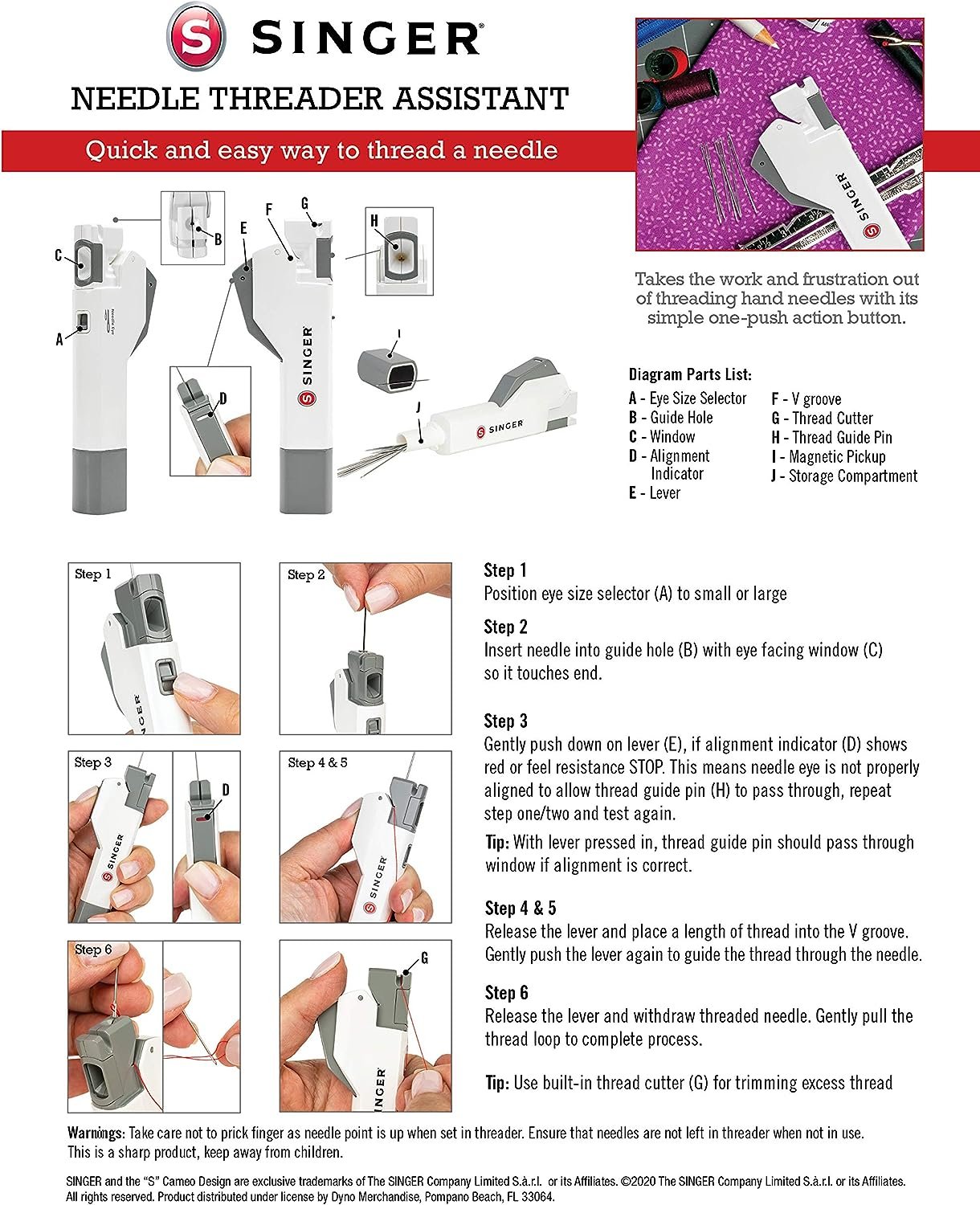 SINGER Needle Threader Assistant - Automatic Hand Sewing Needle Threader,Gray