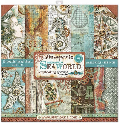 STAMPERIA INTERNATIONAL, KFT PAPER PAD 8X8 10PK SEA WORLD, 20.3 x 20.3 (8" x 8"), Multicoloured