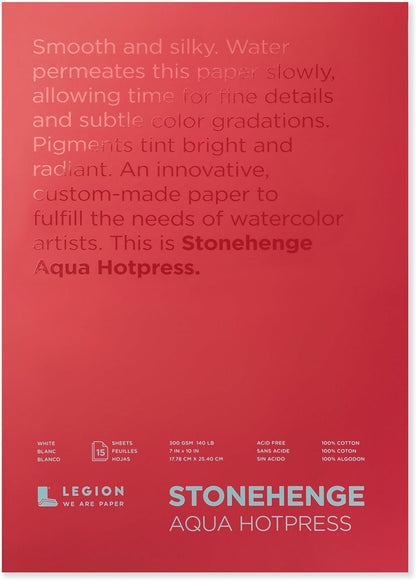 Stonehenge Aqua White Medium Weight Block, 140lb, Hotpress, 15 Sheets for Wet and Dry Media (9X12)
