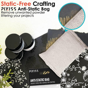 Pixiss Embossing Kit with Anti Static Bag - .15 oz Black, White, Silver, and Gold Embossing Powder Set - for Embossing, Glittering, Card Making, Scrapbooking, and Mixed Media Art