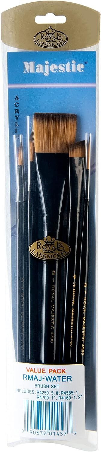 Royal and Langnickel Majestic Short Handle Paint Brush Set, Deluxe Watercolor, 5-Piece