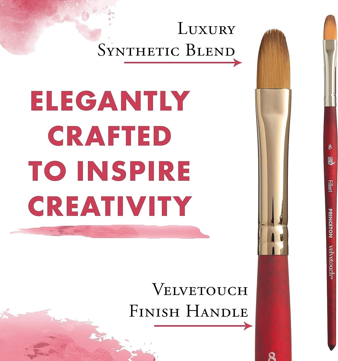 Princeton Velvetouch, Series 3950, Paint Brush for Acrylic, Oil and Watercolor, Filbert, 8