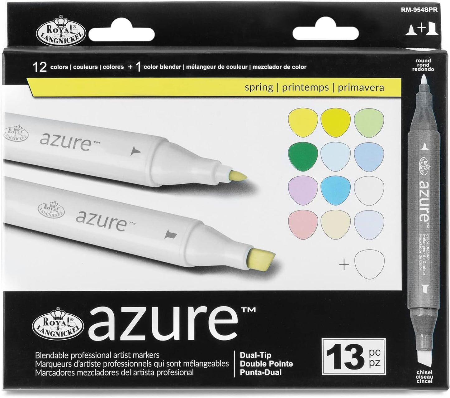 Royal & Langnickel Azure, 13pc Dual-Tip, Alcohol Based Marker Set, Includes - 12 Markers & 1 Blender, Spring Colors