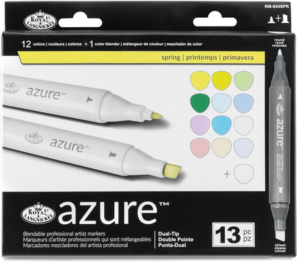 Royal & Langnickel Azure, 13pc Dual-Tip, Alcohol Based Marker Set, Includes - 12 Markers & 1 Blender, Spring Colors