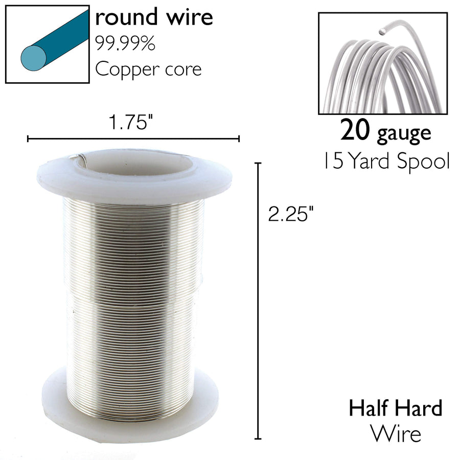 The Beadsmith Wire Elements 20-Gauge Lacquered Tarnish-Resistant Copper Wire for Jewelry Making, 15 Yard, 13.72 Meter Spool (Silver Color)