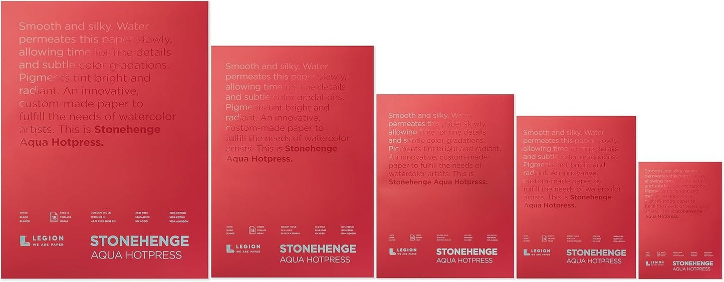 Stonehenge Aqua White Medium Weight Block, 140lb, Hotpress, 15 Sheets for Wet and Dry Media (9X12)