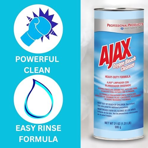 Ajax Oxygen Bleach Cleanser (2-Pack) + 3 Lilazoo Multi-Purpose Scrub Sponges – For Cleaning Porcelain, Ceramic Tile, Pots, Pans, Stainless Steel, Fixtures, and Aluminum