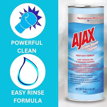 Ajax Oxygen Bleach Cleanser (2-Pack) + 3 Lilazoo Multi-Purpose Scrub Sponges – For Cleaning Porcelain, Ceramic Tile, Pots, Pans, Stainless Steel, Fixtures, and Aluminum