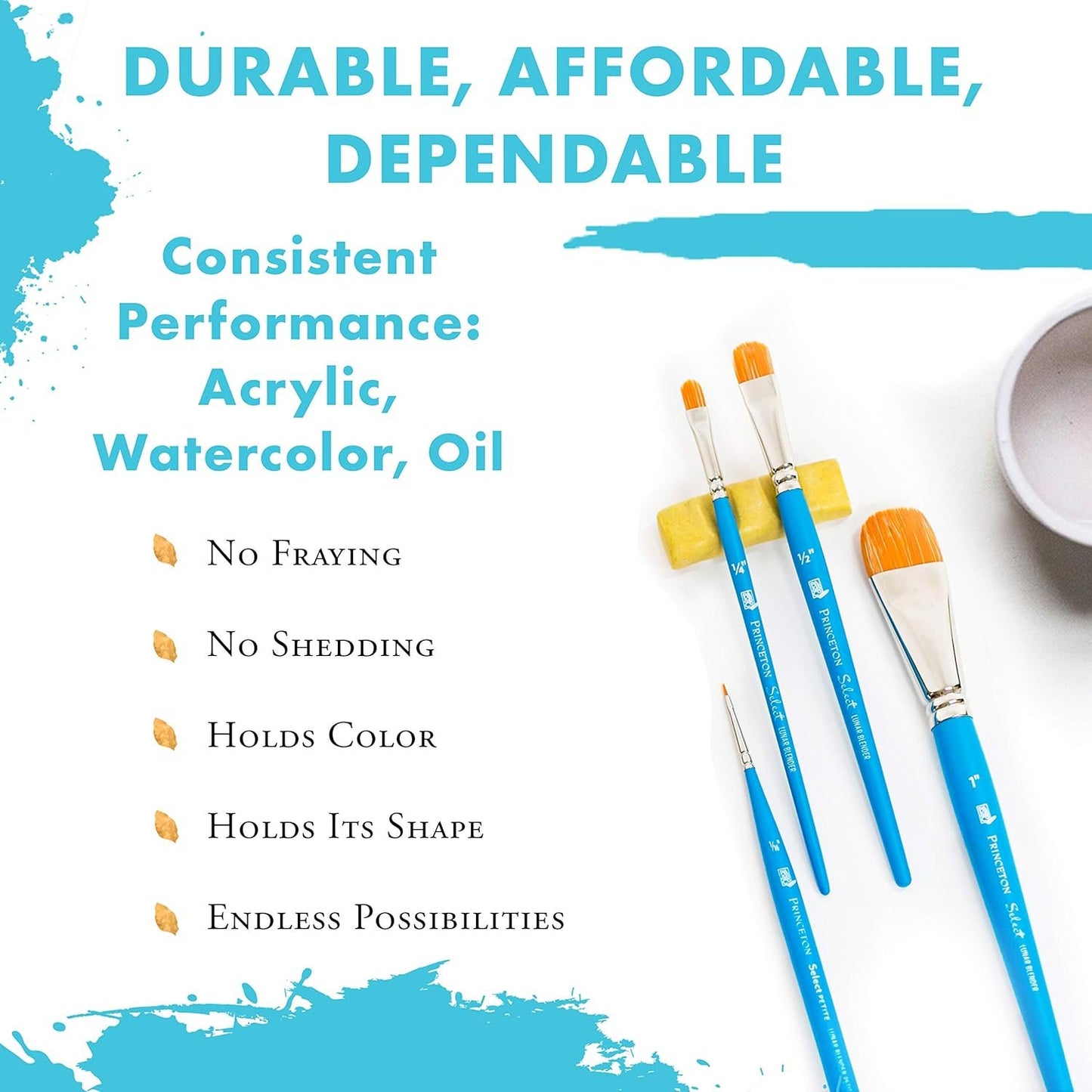 Princeton Select Artiste, Mixed-Media Brushes for Acrylic, Oil, Watercolor Series 3750 Chisel Blender Synthetic, Size 4