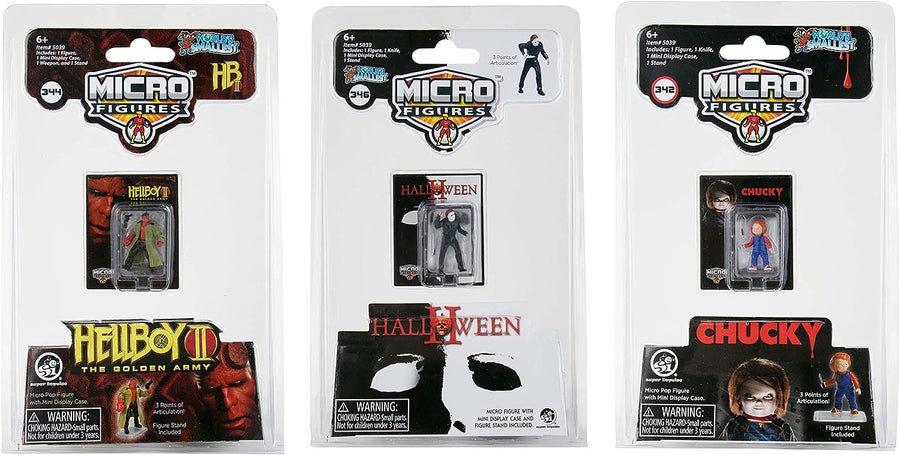 World's Smallest Universal Studios Horror Micro Action Figures 3-Pack (Chucky, Michael Myers, & Hellboy), (MGHU3pk)