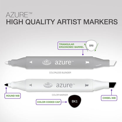 Royal & Langnickel Azure, 13pc Dual-Tip, Alcohol Based Marker Set, Includes - 12 Markers & 1 Blender, Seashore Colors