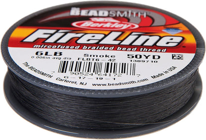 The Beadsmith Fireline by Berkley – Micro-Fused Braided Thread – 6lb. Test, 006”/.15mm Diameter, 50 Yard Spool, Smoke Grey – Super Strong Stringing Material for Jewelry Making and Bead Weaving