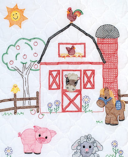 Jack Dempsey WH FRNDS Crib Quilt Tops Farm Friends, White