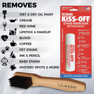 3-Pack Kiss Off Stain Remover Stick with Lilazoo Stain Remover Brush – Lipstick and Makeup Stain Remover for Clothes, Compact Stain Stick for Grease, Wine, and More