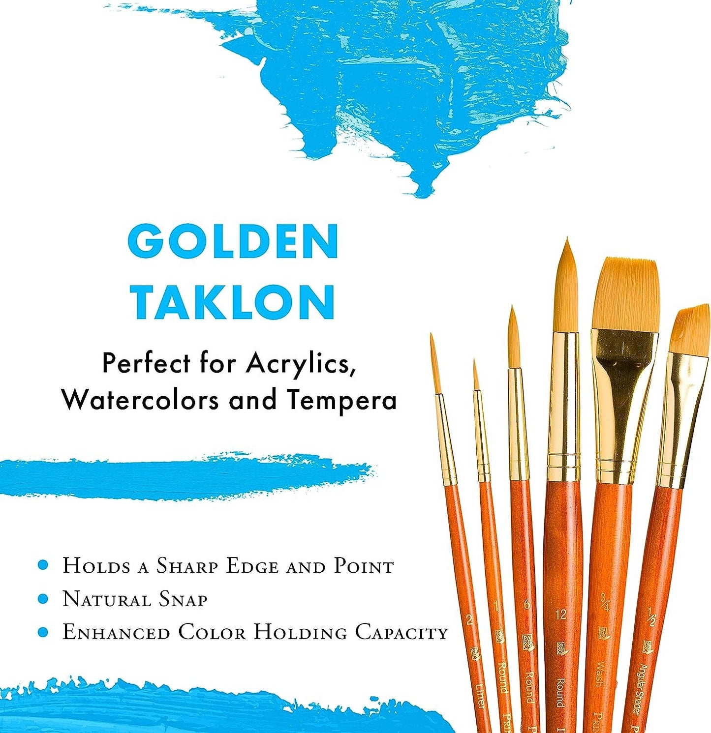 Princeton Real Value, Series 9100, Paint Brush Sets for Acrylic, Oil & Watercolor Painting, Syn-Gold Taklon (Rnd 1, 6, 12 Liner 2, ANG Shader 1/2, Wash 3/4)