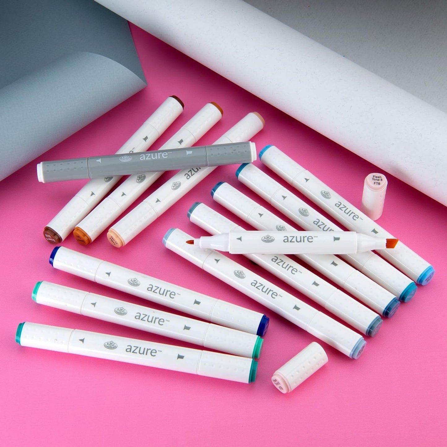 Royal & Langnickel Azure, 13pc Dual-Tip, Alcohol Based Marker Set, Includes - 12 Markers & 1 Blender, Seashore Colors