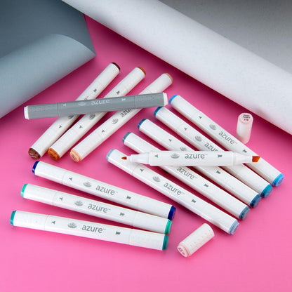 Royal & Langnickel Azure, 13pc Dual-Tip, Alcohol Based Marker Set, Includes - 12 Markers & 1 Blender, Seashore Colors