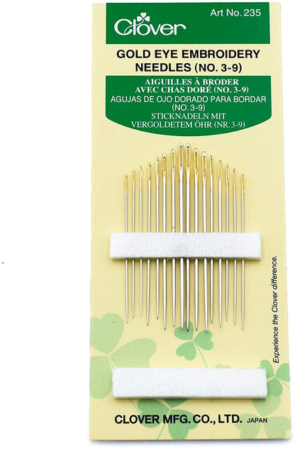 Clover Gold Eye Embroidery Needles Size 3-9 - 16 Pack
