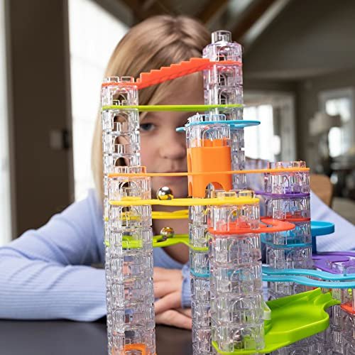 Fat Brain Toys Trestle Tracks Deluxe Set - 124-Piece Modular Marble Run, Ages 8+