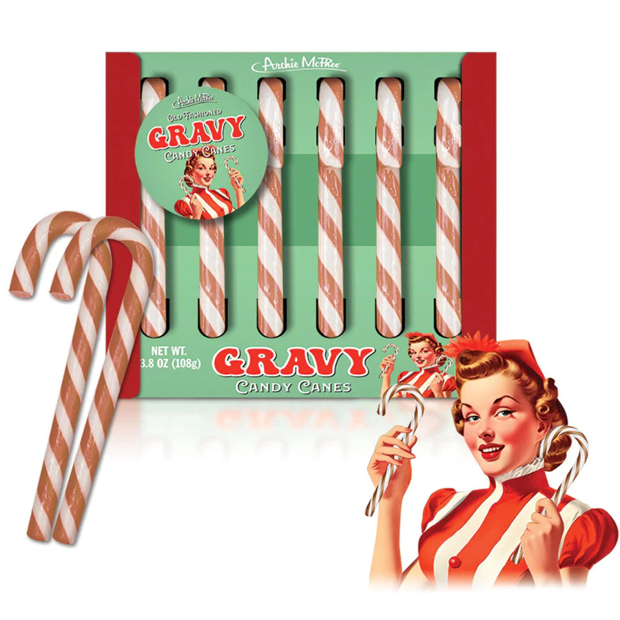 Archie McPheeGravy Magic Candy Canes | Gift Box of 6 Funny Gravy Flavored Festive Delight Candy Canes