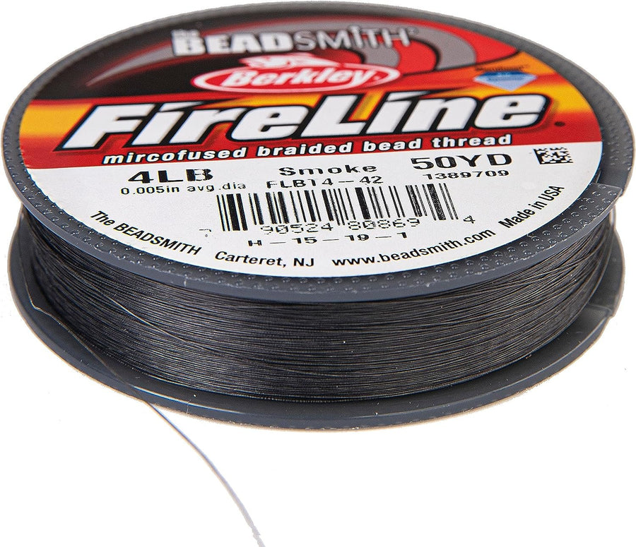 The Beadsmith Fireline by Berkley – Micro-Fused Braided Thread – 4lb. Test, 005”/.12mm Diameter, 50 Yard Spool, Smoke Grey – Super Strong Stringing Material for Jewelry Making and Bead Weaving