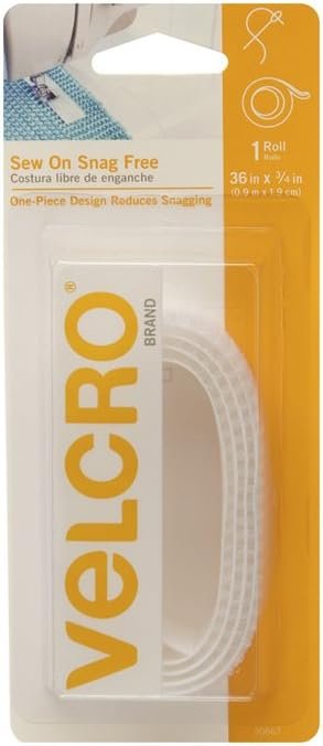 VELCRO Brand Sew On Snag-Free Tape for Alterations and Hemming | No No Ironing or Gluing Light Duty One-Piece Fabric Fastener | Cut-to-Length Roll, Each, White, 3 Foot