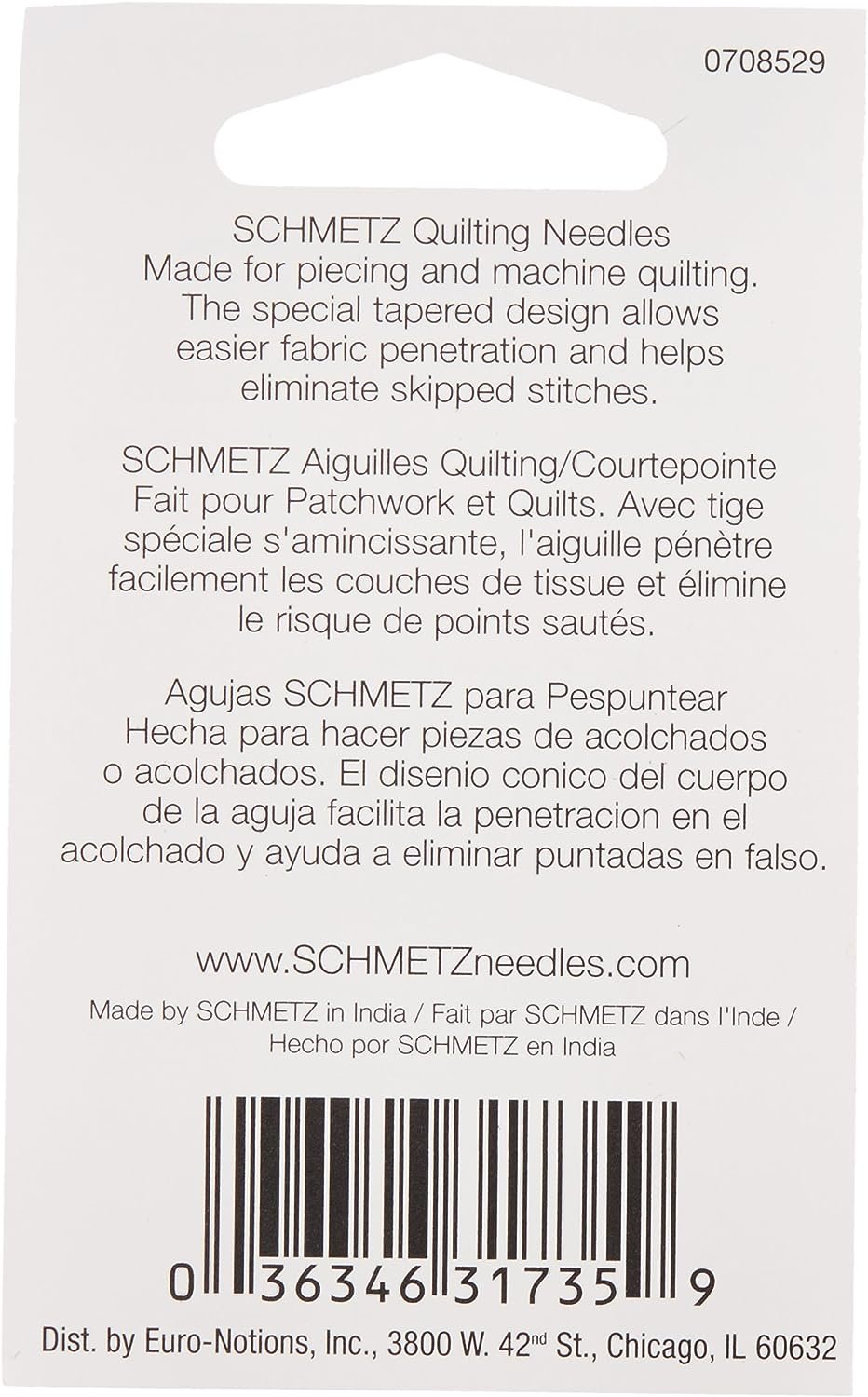 Euro-Notions SCHMETZ 73078 Quilt Machine Needles-Size 11/75 5/Pkg