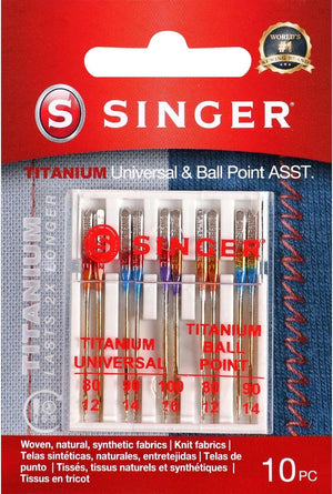 SINGER Titanium Universal Regular and Ball Point Machine Needles Combo Pack